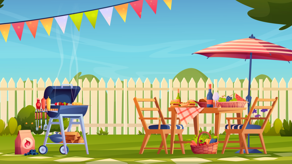 backyard with a grill and table