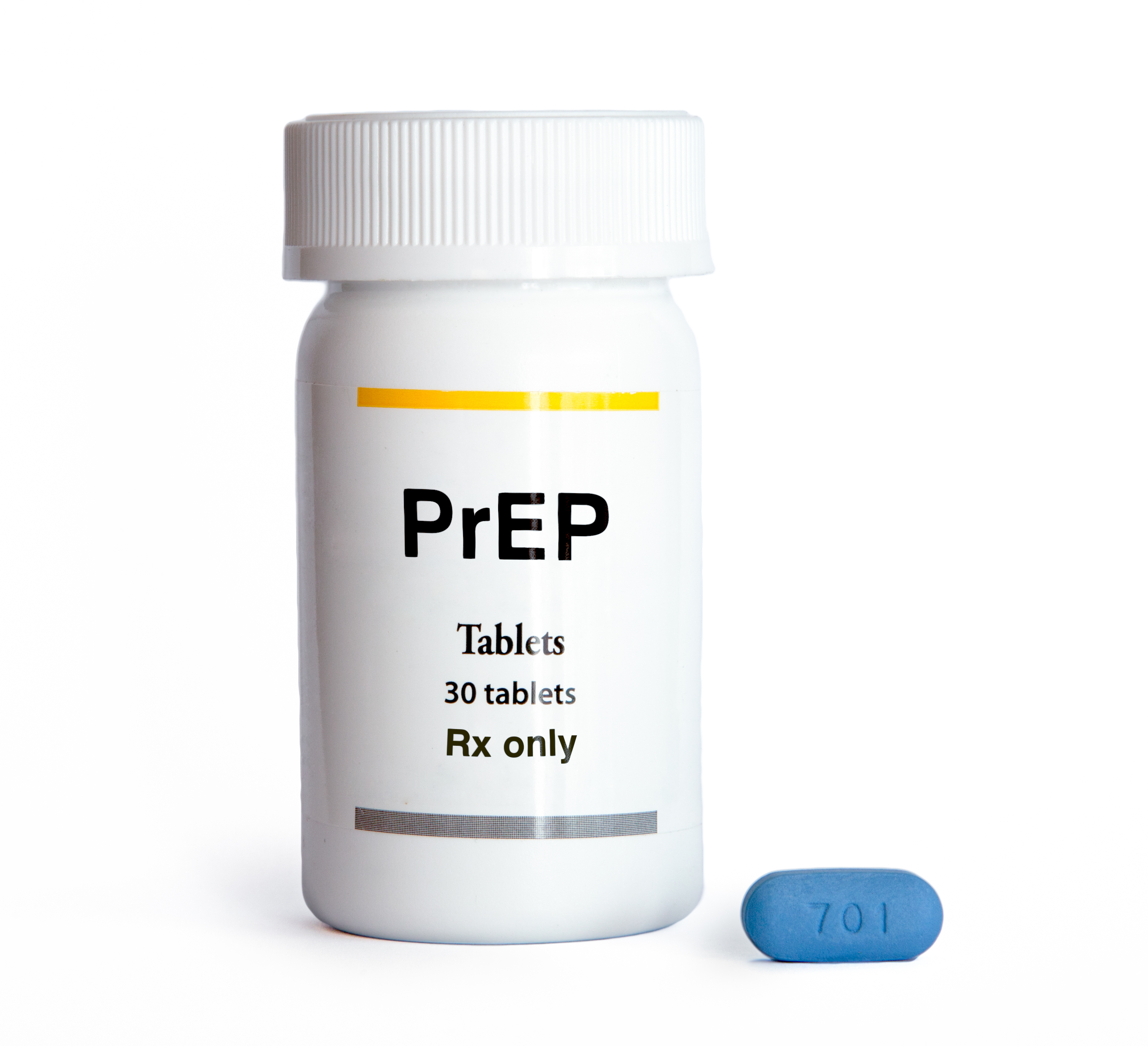 Generic image of a pill bottle that says "PrEP" on it