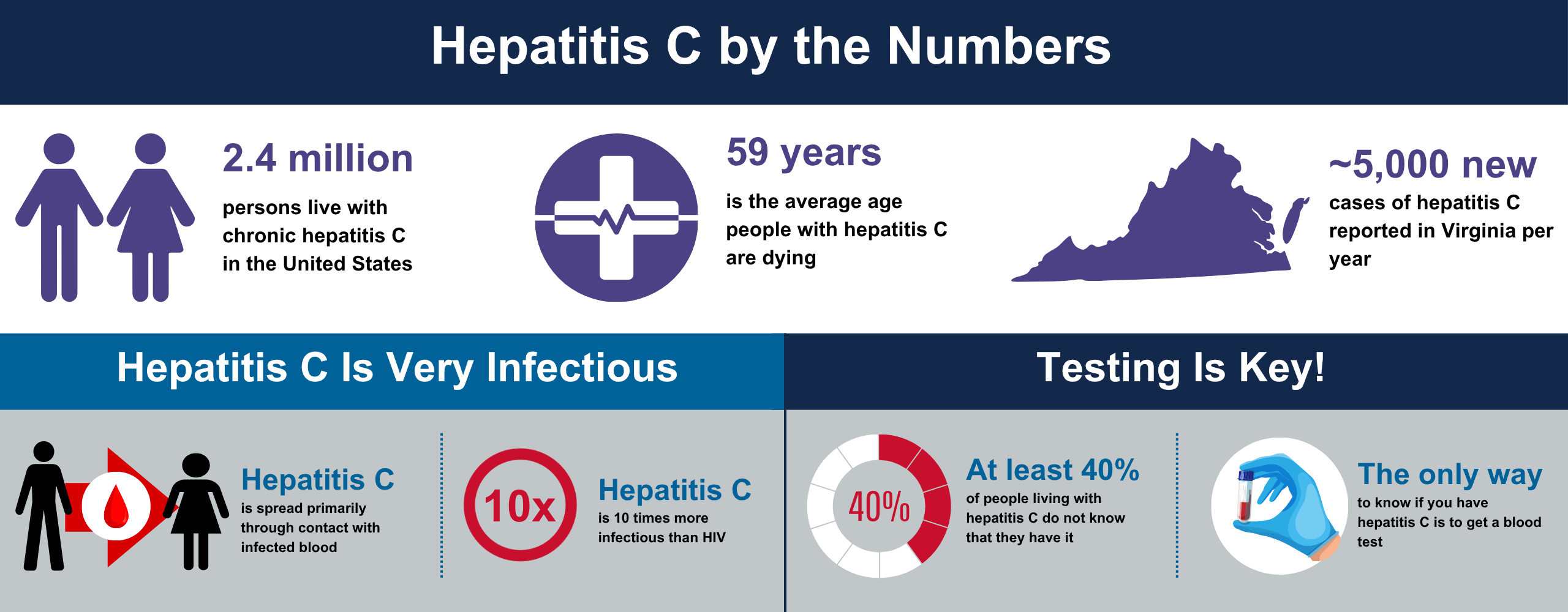Infographic banner giving statistics and information for hepatitis C.