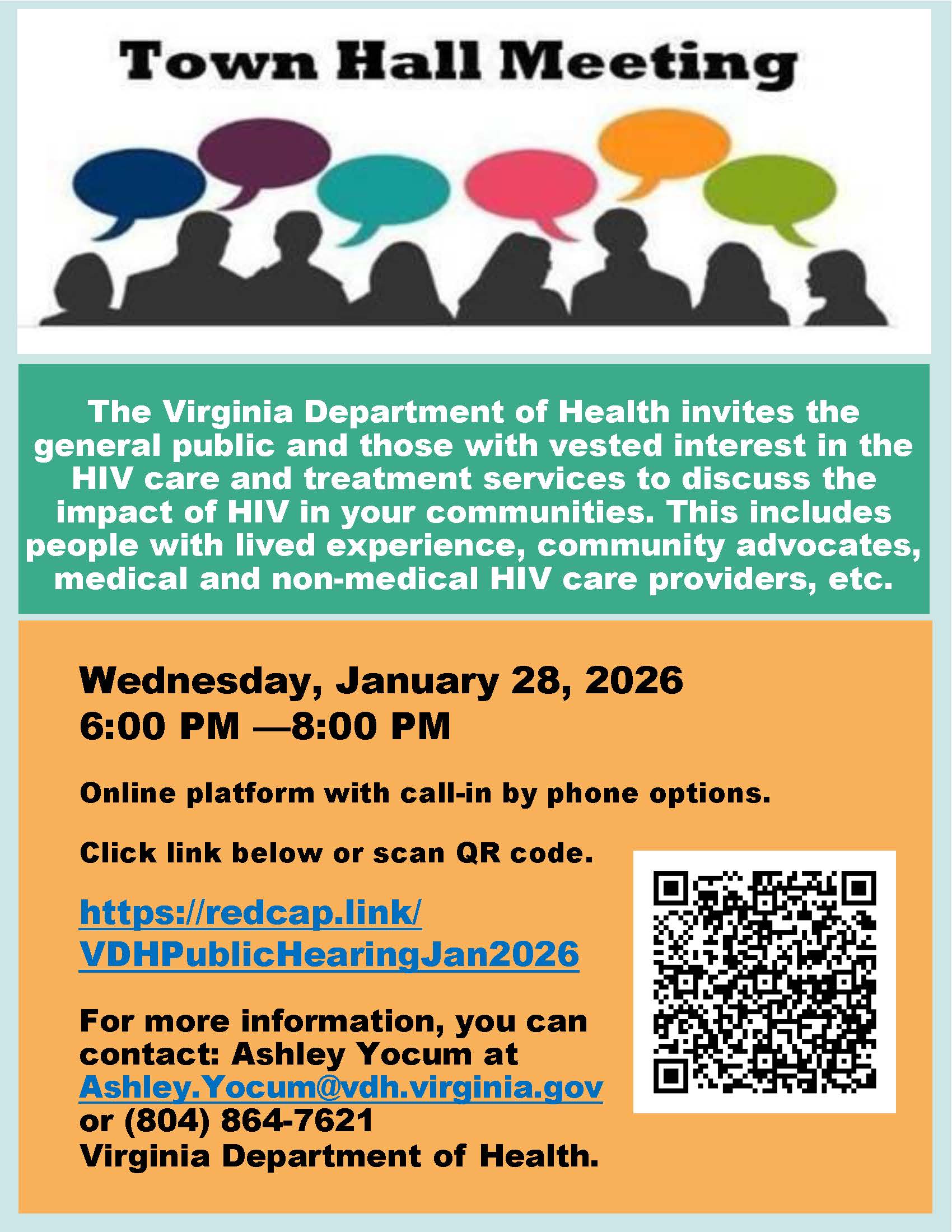 Flyer for VDH HIV Care & Treatment Town Hall