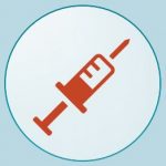 Cartoon depiction of a syringe and needle.