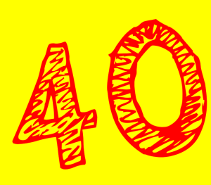 Illustration of the number 40 in red numbers on a yellow background