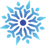 Illustration of a blue snowflake on white background.