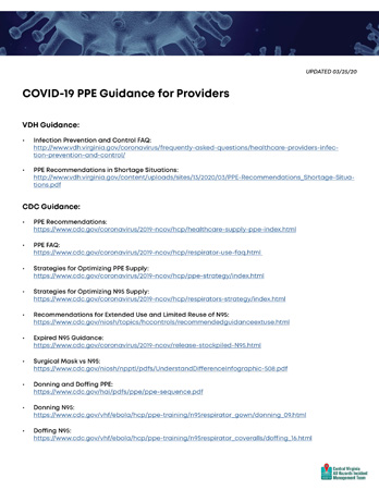 PPE Guidance for Providers