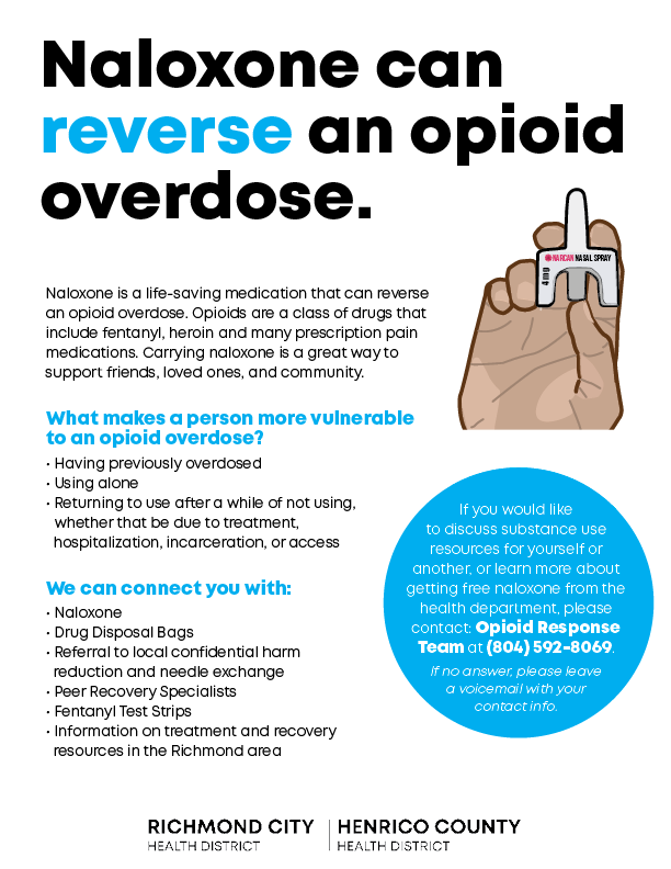 Thumbnail image of a flyer entitled "Naloxone can reverse an opioid overdose."