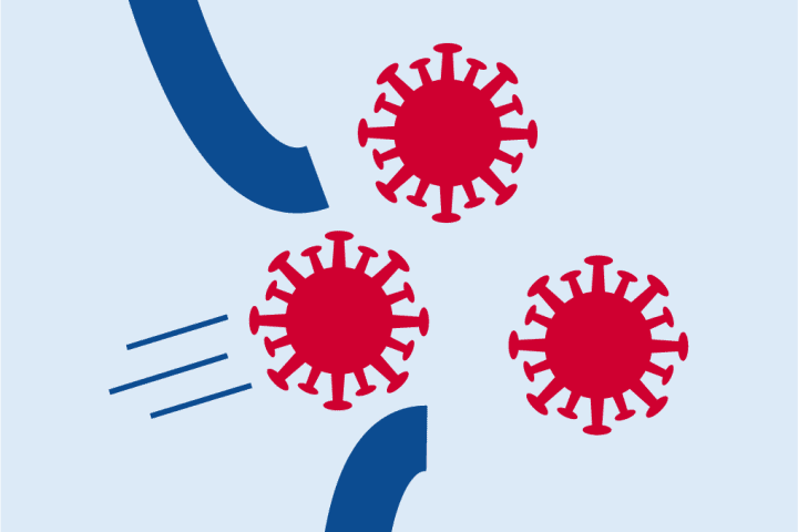 3 phân tử covid đỏ đi qua hàng rào