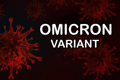 phân tử covid với dòng chữ "Omicron Variant" bên cạnh