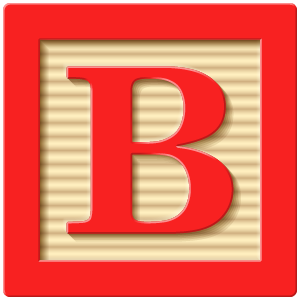 Child's wooden block with letter "B" on it.
