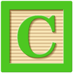 Child's wooden block with letter "C" on it.