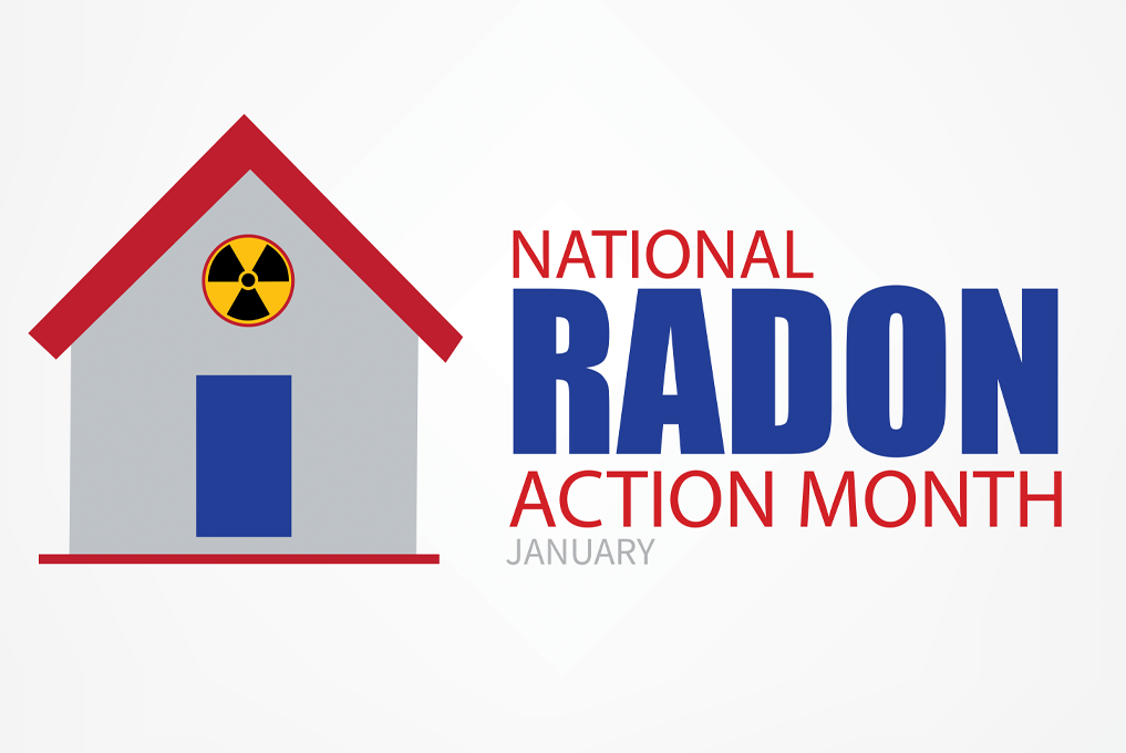 illustration of a house w/ text saying National Radon Month - January