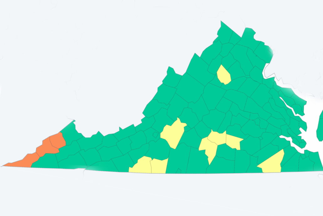 Mapa de calor de va que muestra los niveles de COVID-19