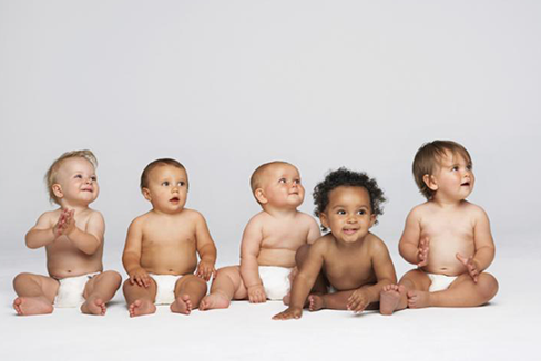 5 babies of different ethnicities 