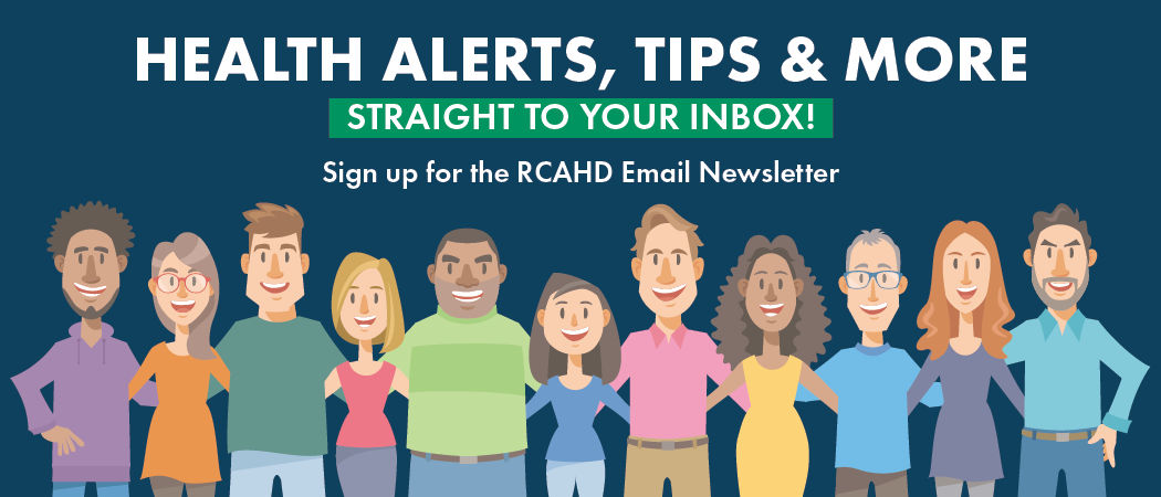 Alertas de salud, consejos y más - Directamente en su bandeja de entrada - Suscríbase al boletín de noticias por correo electrónico de rcahd - ilustraciones de personas a los lados del texto