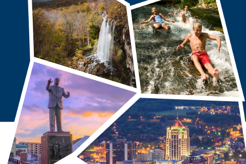 Las imágenes del informe anual cubren la caída de agua, los niños que bajan por el tobogán de agua, la estatua de Martin Luther King Jr, el horizonte de Roanoke por la noche