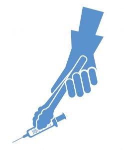Image of a hand picking up a syringe with tongs
