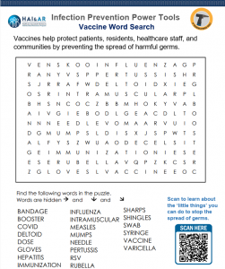 Splash Zone Maze Infection Prevention Word Search on Vaccines