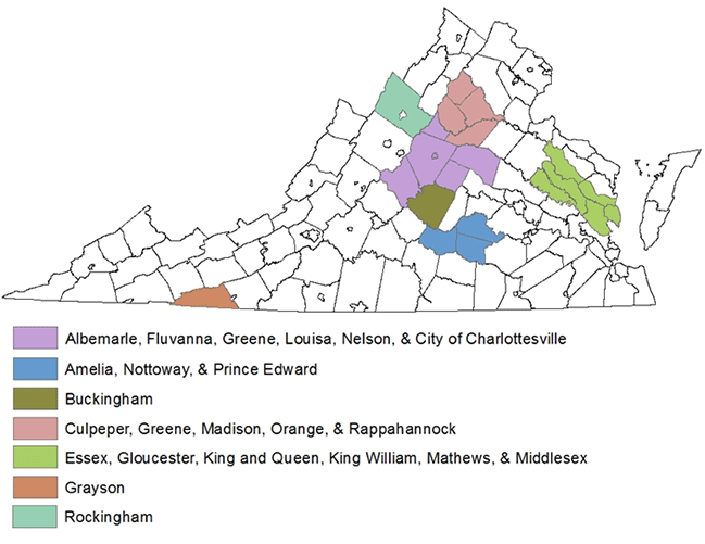 Map of Virginia Counties having residential cost share progams