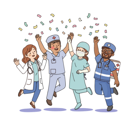 Healthcare providers celebrating. Image sourced from Canva.