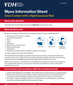 Mpox Close Contact with a High Risk Exposure