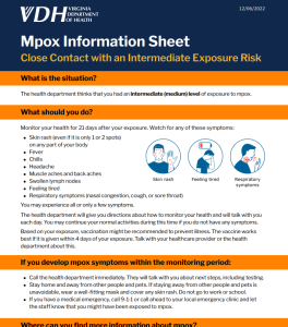 Mpox Close Contact with an intermediate exposure risk