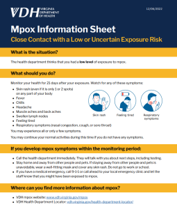 Mpox Close Contact with low exposure risk