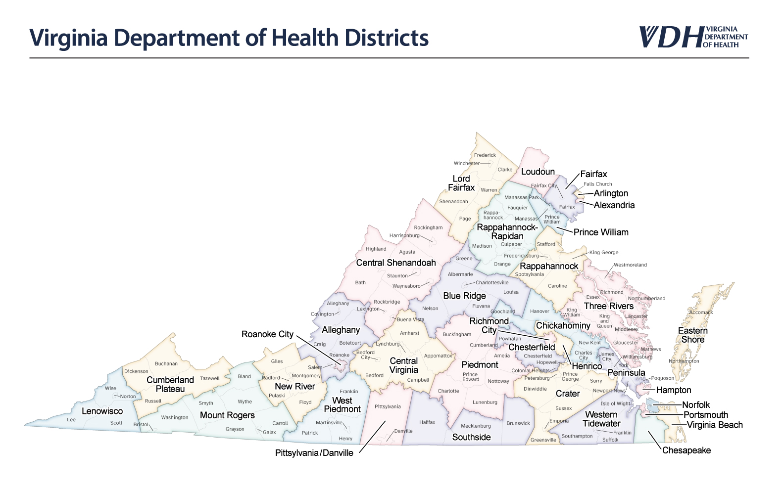 VDH Health Districts Map