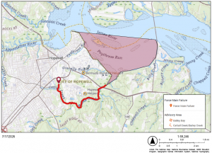 The image is a map showing the advisory area. The advisory area for Bailey Bay extends from City Point in the City of Hopewell to Jordan Point in Prince George County.
