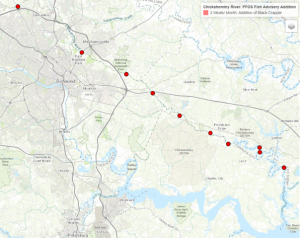 Map showing the area of the fish consumption advisory for the Chickahominy River