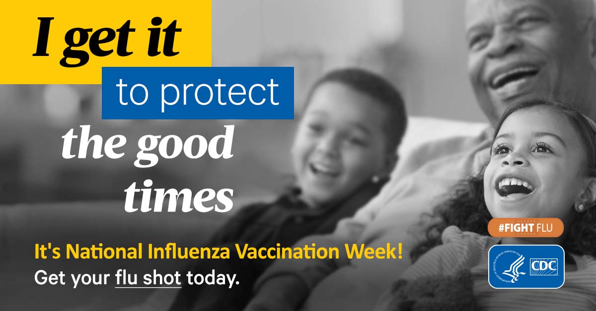 It’s National Influenza Vaccination Week, and there’s still time to get a #flu shot. In past flu seasons, 9 out of 10 adults hospitalized with flu had one or more of chronic conditions. Protect yourself and get a flu shot today.