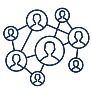 A group of interconnecting circles with people's heads inside them.