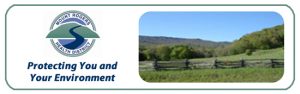 Photo of mountains with Mount Rogers Health District Logo and the catchphrase "Protecting you and your environment" is located under the logo
